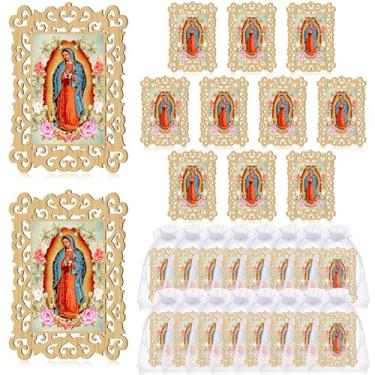 Imagem de Quelay 24 molduras de madeira Nossa Senhora de Guadalupe com sacos de presente de organza, lembrancinhas de batismo para convidados, primeira comunhão, batizado, presente para convidados, presentes