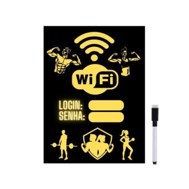 Imagem de Quadro Academia Wifi Internet Senha Amarelo Preto 28x40cm - CAMALEÃO D