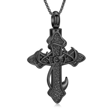Imagem de Ydmwannx Colar de urna com cruz para cinzas, anzol de peixe, joia de cremação, pingente de cinzas de chifre de veado para mulheres e homens, lembrança memorial de cinzas, medalhão do amor, One Size