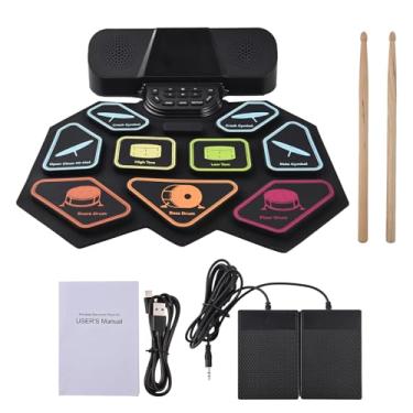 Imagem de DM300 Dual Alto -falante Color Tambores Eletrônicos Tambores Eletrônicos Extra Espessa de Percussão de Silicone Hand Tambores Eletrônicos 9 Drumpads Com Pedal de Martelo Midi (Preto)