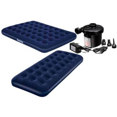 Imagem de Kit Colchão Casal Inflável Resistente + Colchão Solteiro Inflável + 1 Bomba de Ar Eletrica