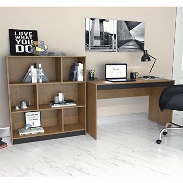 Imagem de Kit Escritório B28 com Mesa e Estante com 6 Nichos - Mel/Pre