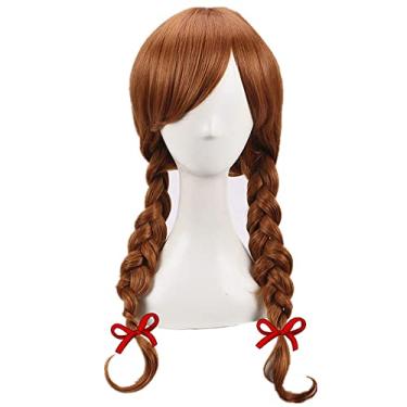 Imagem de FWHWJ Perucas Femininas Para Cosplay Com Duas Tranças, Ruivas Longas, Festa De Halloween, Rabo Cavalo Duplo, Laços Vermelhos
