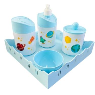 Imagem de Kit Higiene Baby Planetas Menino c/bandeja em MDF (Quadrada Azul/Azul)