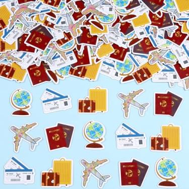 Imagem de JOYMEMO 200 Peças De Confetes Com Tema Viagem, Globo Bagagem Avião, Papel Impresso, Espalhadores Para Meninos E Meninas, Decorações Aniversário, Chá Bebê, Festa Aventura Aposentadoria