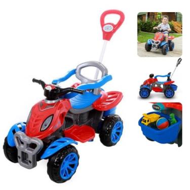 Imagem de Quadriciclo de Passeio Infantil Spider 2 em 1 – Passeio e Pedal | Com Haste, Apoio para Pés, Porta-Objetos e Rodas Antiderrapantes