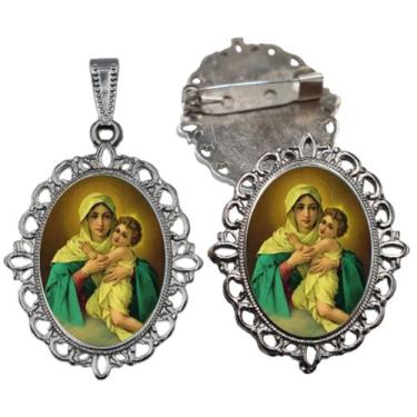 Imagem de Broche com Relicario Cor Prata Santa Mãe Rainha Terno Noivo lapela Qua