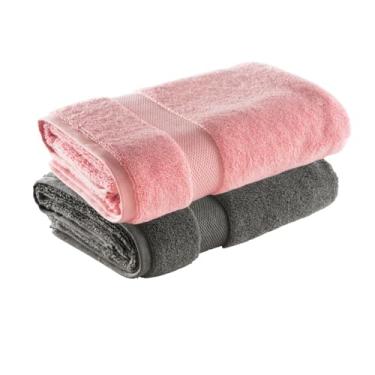 Imagem de Jogo de Toalha de Banho Super Soft Zero Twist, 2 peças, 70x140cm, Algodão, Toque Macio, 500g/m², Altihaus, Alta Absorção, Durabilidade (Chumbo/Rosa)