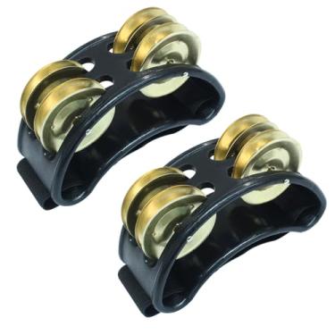 Imagem de Jiozermi Pacote com 2 unidades de percussão de pandeiro para pés, instrumento de balanço de pé dourado com sino de metal, instrumento de ritmo para adultos