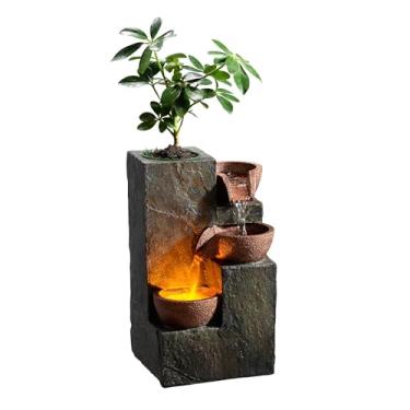 Imagem de MSEONWXI Fonte interna cachoeira mesa para decoração de casa três tigelas pedra 3 camadas fonte relaxante e som planta por você mesmo (23061)