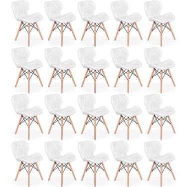 Imagem de Kit 20 Cadeiras de Jantar Charles Eames Slim Wood Estofada - Branco - 