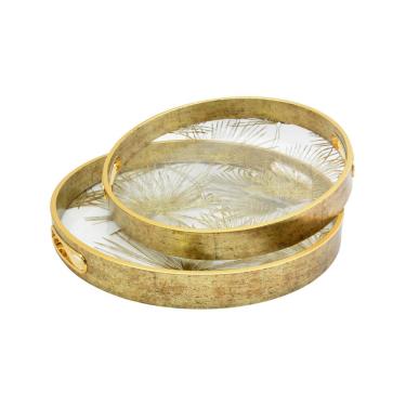 Imagem de Bandeja Redonda Em Plástico Com Detalhes Florais Dourado La Home 35x4cm