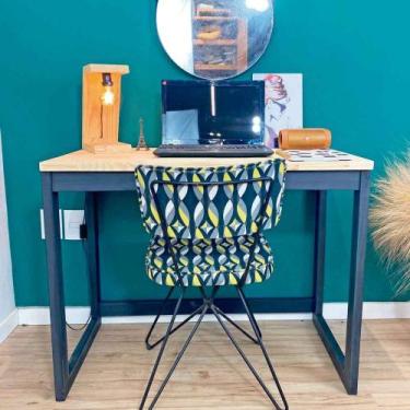 Imagem de Mesa Escritório de Madeira Pinus Linea Natural e Preto - ArtFactory De