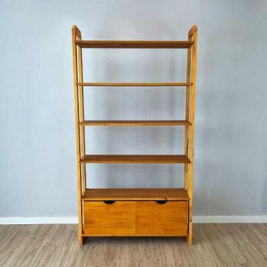 Imagem de Estante 6 Prateleiras de Madeira Pinus Linea Ample com 2 Gavetas Carva