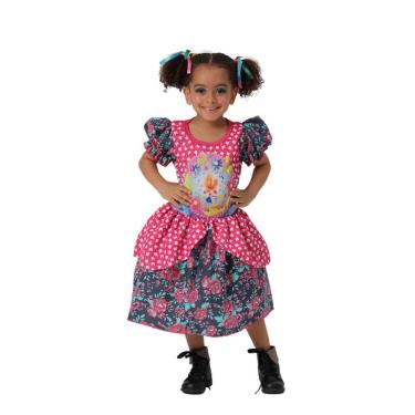 Imagem de Fantasia Vestido São João Caipirinha Infantil Bandeiras Caipira Festa Junina Quadrilha Arraiá Quermesse