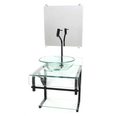 Imagem de Gabinete de vidro 40cm para banheiro curvado duplo pp cuba redonda com