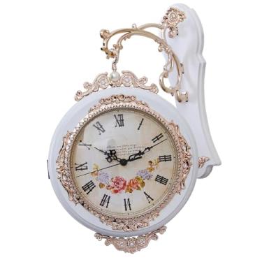 Imagem de Ｂｅｓｇａ Relógio de parede duplo lado, relógios suspensos, design vintage, silencioso, arte decorativa de parede para cozinha, escritório, decoração de casa, Branco