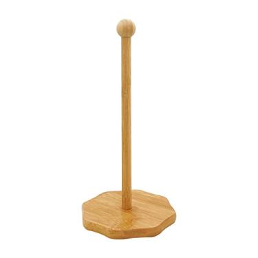 Imagem de Suporte de toalha de papel de bambu rústico, organizador de papel toalha de pé, dispensador de rolo para suporte de papel para bancada de cozinha e mesa de jantar (Quincunx)