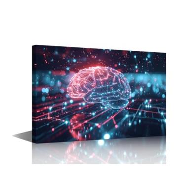 Imagem de Impressão digital em tela de cérebro humano tecnologia futurista arte de parede para sala de estar AI arte de parede arte de parede inteligência artificial molduras colagem decoração de parede tela