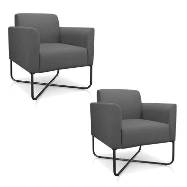 Imagem de 02 Poltronas Marisa Suede Grafite Base X Industrial Preta