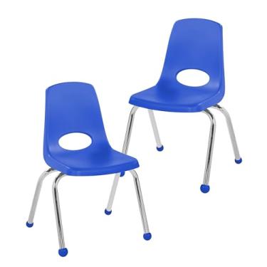 Imagem de Cadeira escolar empilhável de 35,5 cm, assento de estudante empilhável com pernas de aço cromado e deslizadores esféricos; para sala de aula, escola em casa ou espaço de aprendizagem - azul