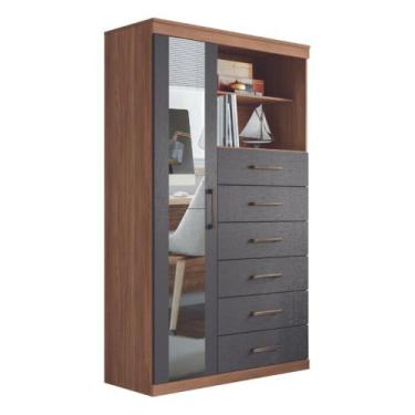 Imagem de Cômoda Espelhada 6 Gavetas 1 Porta Suzhou Jatobá Grafite - CASA H