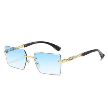 Imagem de JRLLFD Óculos de sol sem aro da moda, retangular, feminino, masculino, pequeno, para mulheres, masculino, verão (azul degradê)