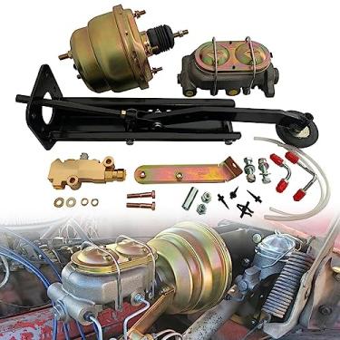 Imagem de iiLentes Kit de impulsionador de freio de potência dupla universal de 17,8 cm com furo de 2,5 cm GM de ferro fundido mestre cilindro-pedal kit de suporte de montagem de firewall e kit de válvula proporcional PV4 - Disco/disco mestre de hélice