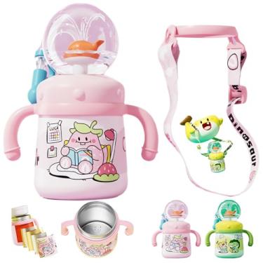 Imagem de Copo de fonte de baleia de aço inoxidável com alça 2025 copo de bebida com isolamento de esguicho de baleia copos de viagem infantil copo com bico pesado sem derramamento garrafa de água fofa com