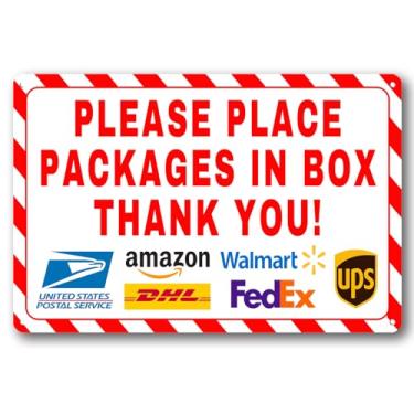 Imagem de Instruções de entrega para o sinal My Packages para uso externo - 20 x 30 cm. Coloque os pacotes na caixa Obrigado - Entrega de embalagem de alumínio sem ferrugem para caixa de entrega (na caixa)