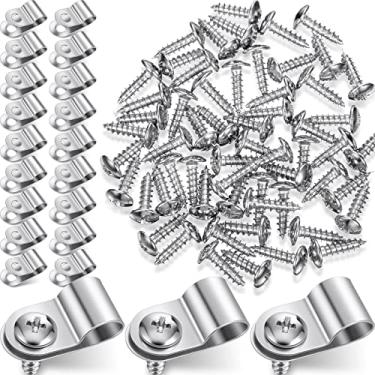 Imagem de 60 peças clipes de cerca de arame grampos de arame grampos de painel de gado com 60 parafusos clipes de montagem de alumínio para cerca de vinil, madeira ou metal