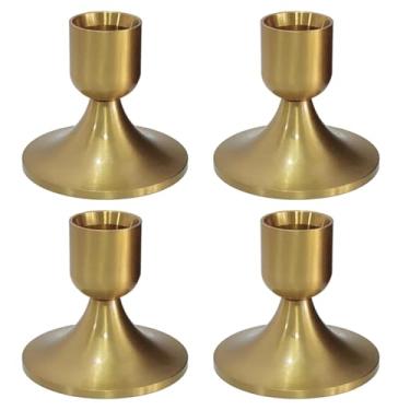 Imagem de Castiçal dourado afunilado, 4 peças de varas douradas vintage, castiçais de metal com base estável para centros de mesa de casamento, suporte de metal