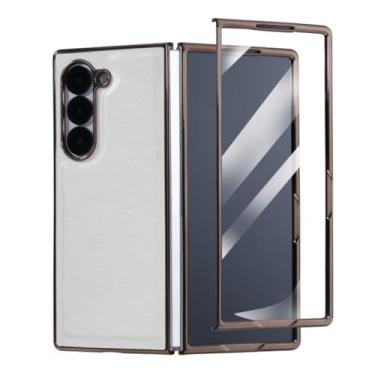 Imagem de POYUFRG Capa fina para Samsung Galaxy Z Fold 7, capa de couro galvanizado de negócios de luxo com capa de proteção de tela de vidro temperado, branca, Z Fold 7