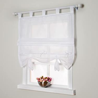 Imagem de Cortinas romanas Simpvale 1 peça adorável aba superior semitransparente janela balão cortina altura ajustável com amarração para cozinha varanda banheiro, Casual, Branco, 120cmx155cm