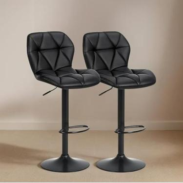 Imagem de Banqueta Alta Ajustável com Encosto, Estofado em Couro Sintético Preto Bancada Giratória Duoffice DU75 Domus (2, Preto)