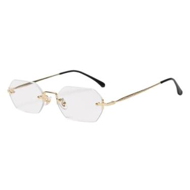 Imagem de VFDHN Óculos de sol vintage sem aro feminino octogonal fashion masculino retangular de metal polígono primavera (3)