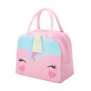 Imagem de Bolsa Térmica Infantil Lancheira Escolar Marmita com Alça Estampas 3D de Animais Fofos Isolamento Térmico Reutilizável Impermeável para Crianças e Passeios (Rosa-Bichinho)