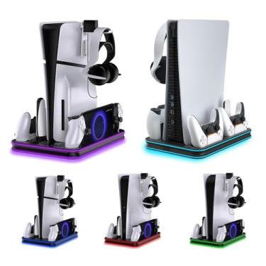 Imagem de OLYGIVE Dock De Carregamento Para Sony Ps5 - Estação Resfriamento Com Carregador Controle Dualsense, Remoto Ps Portal Luz Rgb, Ventilador Ajustável
