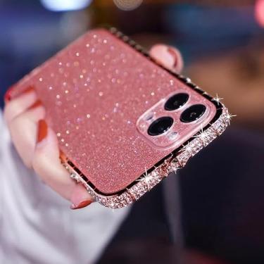 Imagem de DMaos Capa amortecedora de diamante para iPhone 15 Pro para mulheres, amortecedor de metal com design de cobra de strass brilhante, painel preto com glitter e capa de câmera, luxo brilhante 15,1 polegadas 2023 - ouro rosa