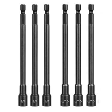 Imagem de Saipe Conjunto de 6 chaves de porca magnética SAE de 1/10.2 cm e 5/40.6 cm, conjunto de porcas longas de 15 cm, broca de porca sextavada de impacto, ferramenta de broca de impacto de soquete magnético