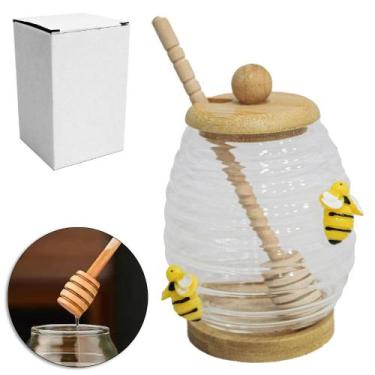 Imagem de Porta Mel / Meleira De Vidro Abelinha Com Pegador / Tampa De Bambu 380