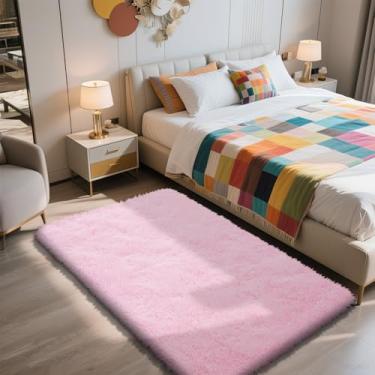 Imagem de yulidayang Tapetes macios e macios para quarto de 1,8 x 1,5 m, tapetes felpudos felpudos para sala de estar, tapetes antiderrapantes para decoração de sala de estar, tapete felpudo, rosa