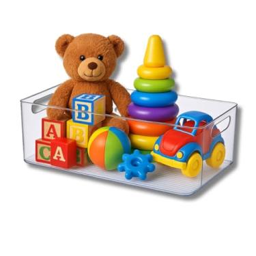 Imagem de Caixa Organizadora Multiuso Em Acrílito Para Geladeira | Armário | Brinquedos | Despensa | Escritório 40x21x13cm Organizador Multiuso Transparente