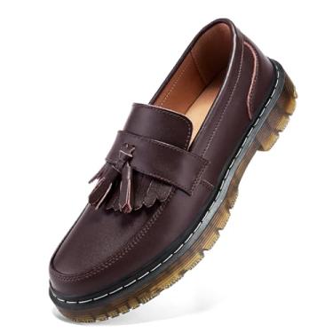 Imagem de FLSHO Mocassim feminino clássico Penny Loafer plataforma salto grosso confortável feminino negócios casual sapatos, Café, 37