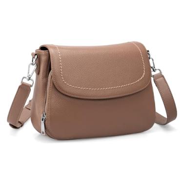 Imagem de befen Bolsa tiracolo de couro genuíno para mulheres com carteira RFID embutida média feminina bolsa transversal, Mocha, Bolsa tiracolo