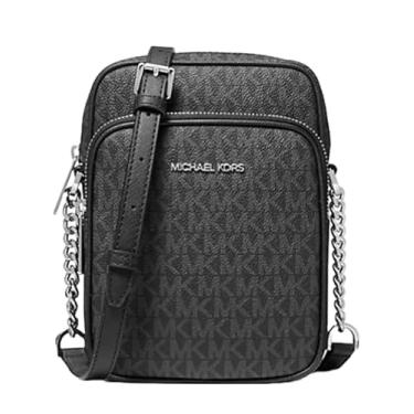 Imagem de Michael Michael Kors Bolsa transversal Jet Set Travel Medium Logo Crossbody Flight Bag Preta PVC, PVC preto, Medium