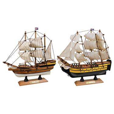Imagem de SAILINGSTORY Modelo de madeira de navio à vela decoração de veleiro Mayflower, Victory 24 cm conjunto de 2 unidades