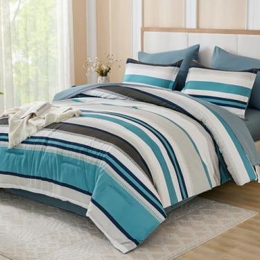 Imagem de WONGS BEDDING Conjunto de edredom King Size King King com lençóis, cama listrada em um saco, leve, boêmio, para todas as estações (264 cm x 224 cm)