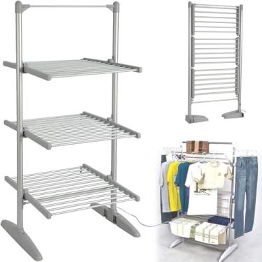 Imagem de Rack De Secagem De Secador De Roupa Aquecido Elétrico Dobrável, Secador Doméstico De 3 Camadas, 300w De Eficiência Energética De 36 Trilhos Para Uso Interno