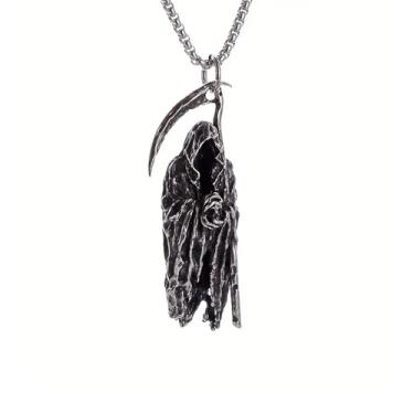 Imagem de KNITUKL Colar de caveira para homens, corrente de cruz de prata, pingente de aço inoxidável para mulheres, colar gótico, joia cristã gótica, P3, Metal, Diamante